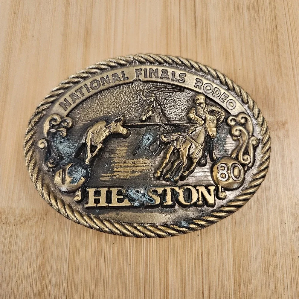 1980 National Finals Rodeo Belt Buckle Team Roping NFR Hesston Horse Western VTG